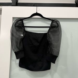 Bar III Black Tulle Puffy Sleeve Sweater Top, Size Small